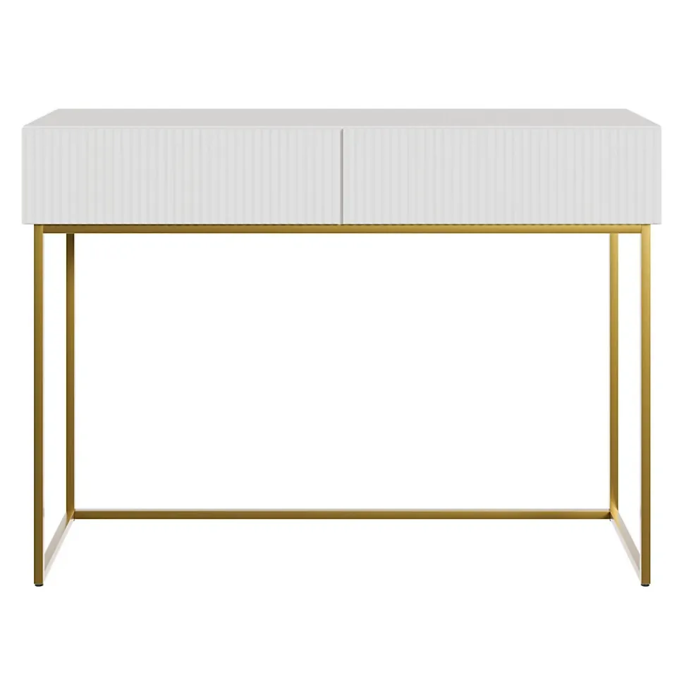 Coiffeuse blanc pieds dorés 110 cm VELDIO