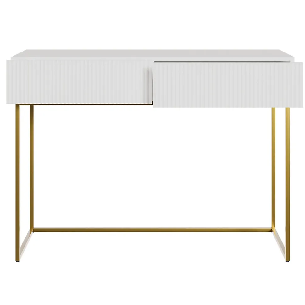 Coiffeuse blanc pieds dorés 110 cm VELDIO