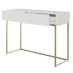 Coiffeuse blanc pieds dorés 110 cm VELDIO