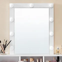Coiffeuse blanche avec miroir à ampoules et 2 tiroirs - L80 x H145 cm