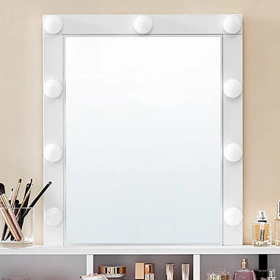 Coiffeuse blanche avec miroir à ampoules et 2 tiroirs - L80 x H145 cm