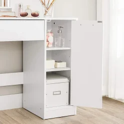 Coiffeuse blanche avec miroir, 1 tiroir, 2 étagères et armoire de rangement - L80 x H132 cm