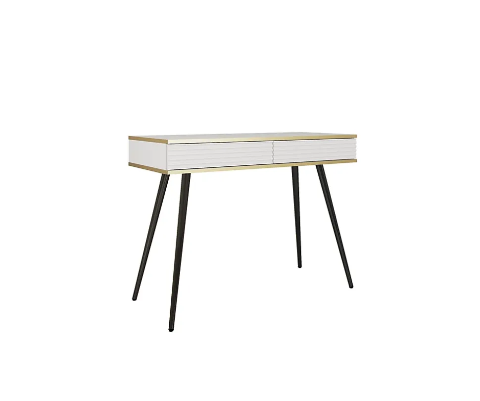 Coiffeuse blanche glamour avec pieds noirs, 102 x 80 x 50