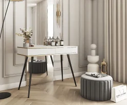 Coiffeuse blanche glamour avec pieds noirs, 102 x 80 x 50