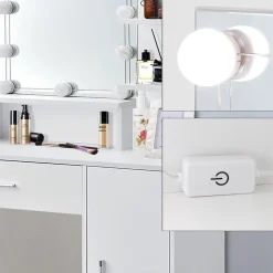 Coiffeuse blanche ML-Design avec éclairage LED miroir tiroir 3 compartiments de rangement bois MDF