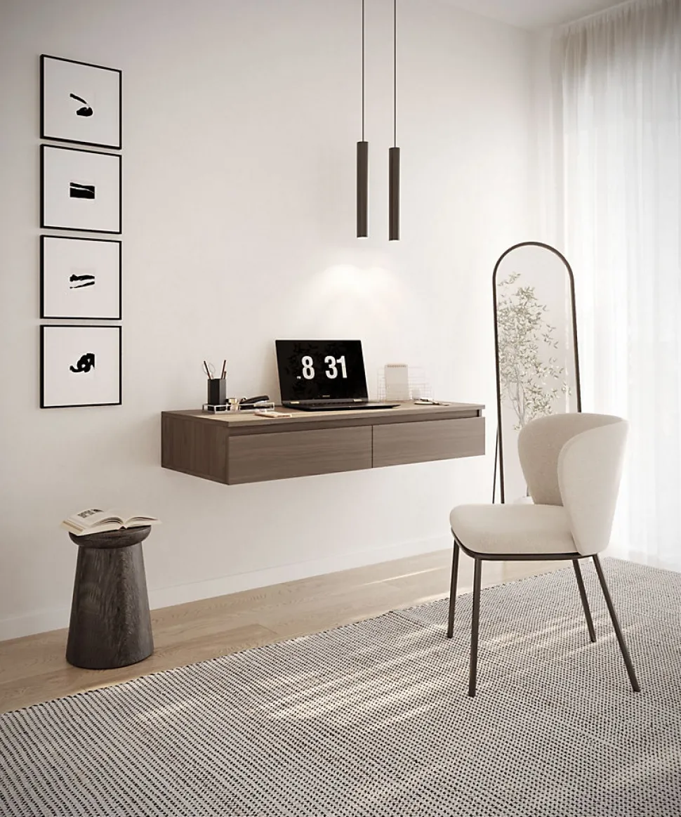 Coiffeuse bureau 2 tiroirs noyer du Wisconsin 120 cm BEMMI