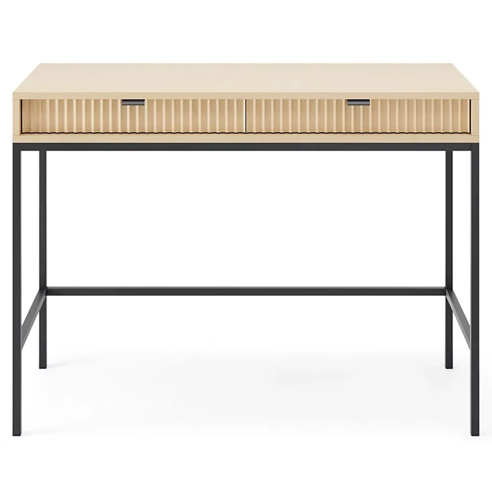 Coiffeuse bureau 2 tiroirs aspect chêne avec pieds noirs 104 cm VELLORE