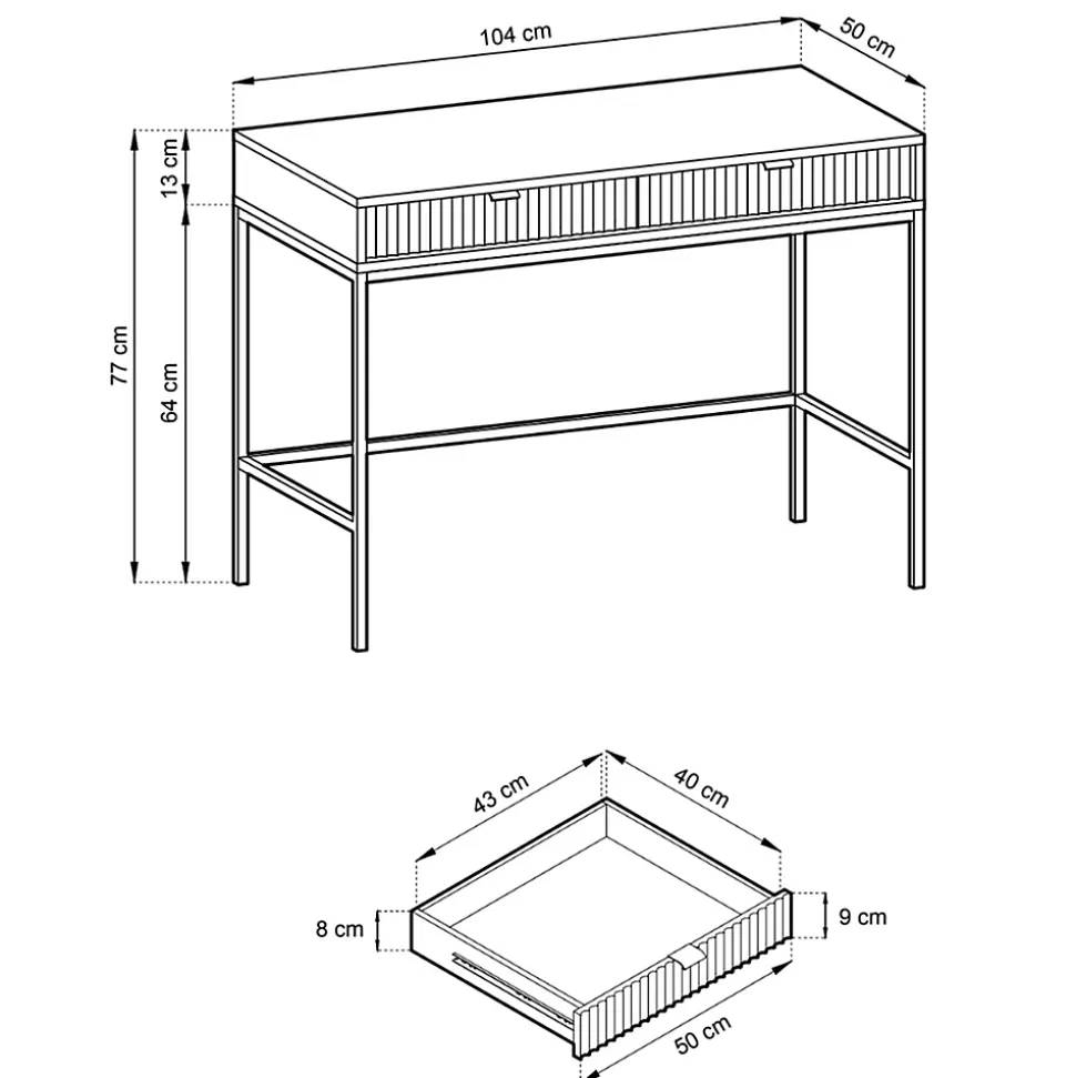 Coiffeuse bureau 2 tiroirs vert avec pieds noirs 104 cm VELLORE