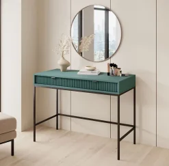 Coiffeuse bureau 2 tiroirs vert avec pieds noirs 104 cm VELLORE