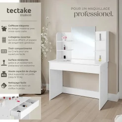 Coiffeuse CAMILLE avec miroir et rangements au look moderne