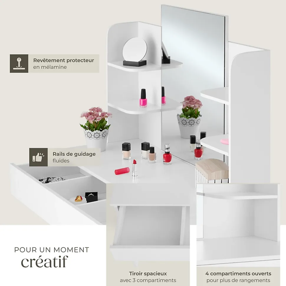 Coiffeuse CAMILLE avec miroir et rangements au look moderne