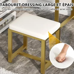 Coiffeuse d'angle en forme de L avec miroir, rangements et étagères, Table de maquillage gain de place, 120x80x135 cm, Blanc