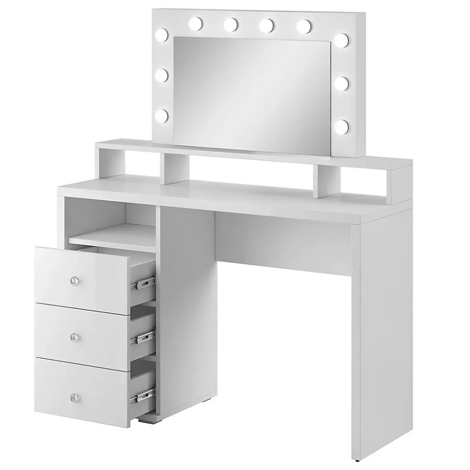 Coiffeuse design avec éclairage intégré collection VERSAILLES coloris blanc finitions brillantes