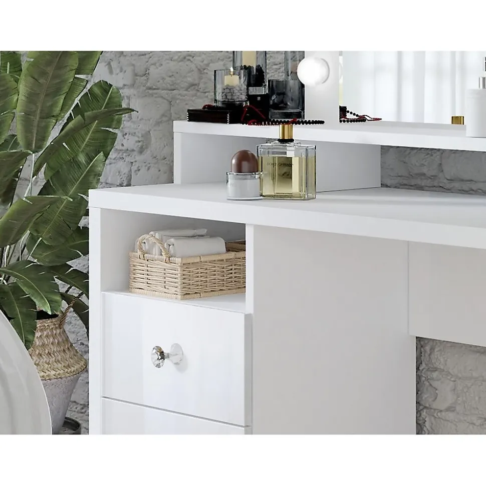 Coiffeuse design avec éclairage intégré collection VERSAILLES coloris blanc finitions brillantes
