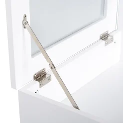 Coiffeuse design scandinave table de maquillage multi-rangements miroir pliable 60L x 50l x 86H cm pin et MDF blanc