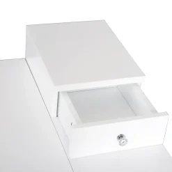 Coiffeuse design scandinave table de maquillage multi-rangements miroir pliable 60L x 50l x 86H cm pin et MDF blanc