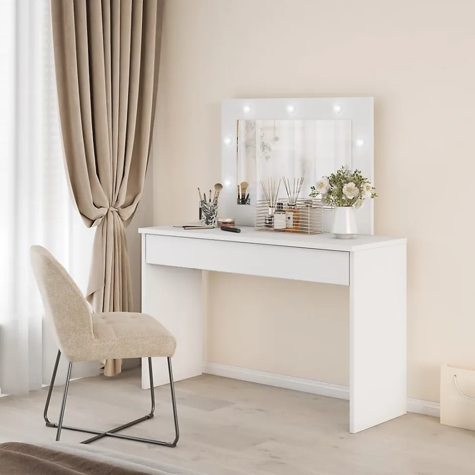 Coiffeuse DIVA blanche Avec miroir, tiroir et éclairage LED Elégance et fonctionnalité