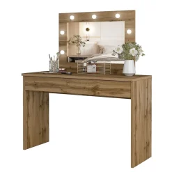 Coiffeuse DIVA chene Avec miroir, tiroir et LED Elégance naturelle et fonctionnalité