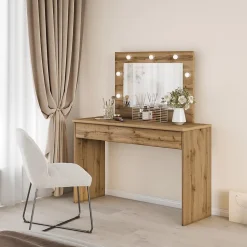 Coiffeuse DIVA chene Avec miroir, tiroir et LED Elégance naturelle et fonctionnalité