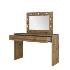 Coiffeuse DIVA chene Avec miroir, tiroir et LED Elégance naturelle et fonctionnalité