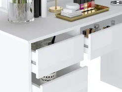 Coiffeuse double avec miroir à LEDs - 9 tiroirs - Blanc brillant - JENEMI