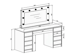 Coiffeuse double avec miroir à LEDs - 9 tiroirs - Blanc brillant - JENEMI