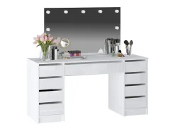 Coiffeuse double avec miroir à LEDs - 9 tiroirs - Blanc brillant - JENEMI