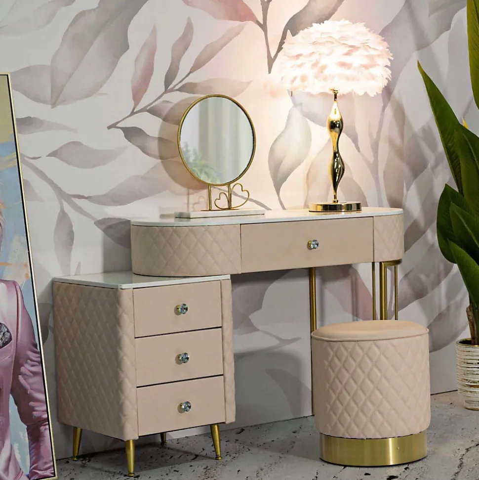 Coiffeuse effet matelassé avec tabouret Sharon