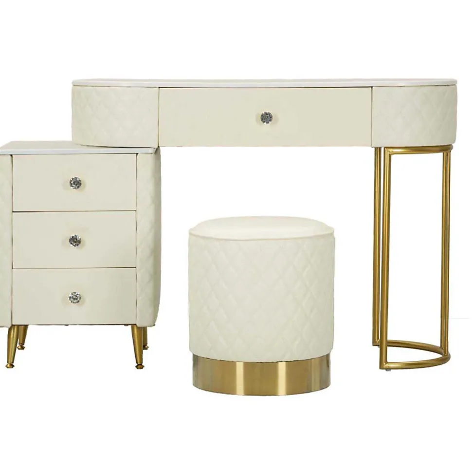 Coiffeuse effet matelassé avec tabouret Sharon