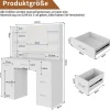 Coiffeuse en MDF avec Miroir 3 Couleurs, LED Tactile, 2 Tiroirs, Prises EU + USB, Support Sèche-Cheveux, Blanc