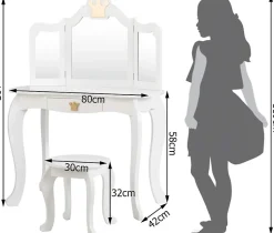Coiffeuse Enfant 3 7 Ans 2 en 1 Table de Maquillage avec Tabouret 3 Miroirs Amovibles 1 Tiroir Pieds en Bois de Pin