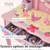 Coiffeuse Enfant 2 en 1, Table de Maquillage avec Tabouret et 3 Miroirs Amovibles, 3 Tiroirs et 2 Boîtes de Rangement,Charge 20KG