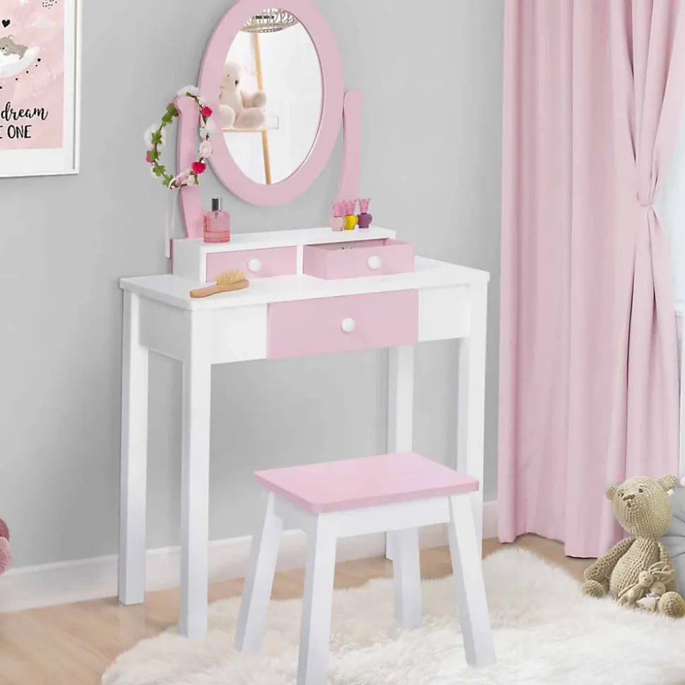 Coiffeuse enfant BETTANY avec miroir et tabouret