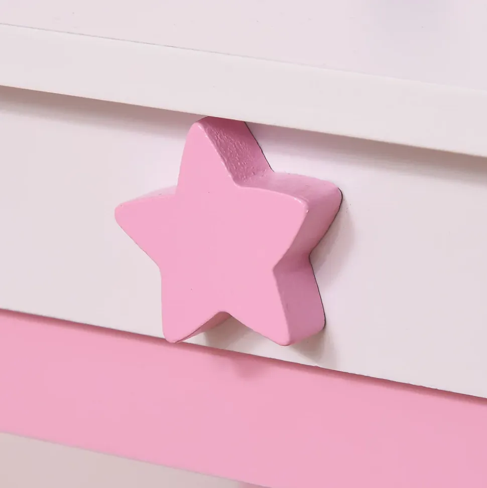 Coiffeuse enfant design licorne - tabouret inclus - dim. 49L x 34l x 90H cm - tiroir, miroir - MDF - rose blanc