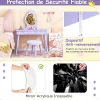 Coiffeuse Enfant Fille avec Miroir et Tabouret, Lumières LED 3 Couleurs, Table de Maquillage avec Accessoires de Beauté, Violet