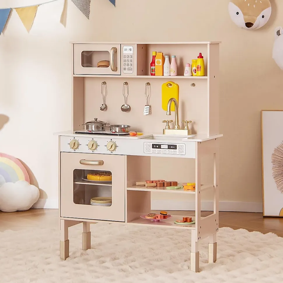 Coiffeuse Enfant Fille avec Miroir à 3 Volets Amovible et Tiroir, Table de Maquillage avec Tabouret, Rose