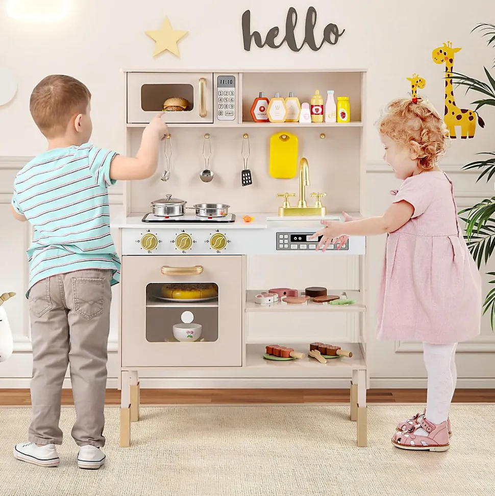 Coiffeuse Enfant Fille avec Miroir à 3 Volets Amovible et Tiroir, Table de Maquillage avec Tabouret, Rose
