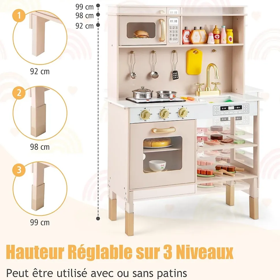 Coiffeuse Enfant Fille avec Miroir à 3 Volets Amovible et Tiroir, Table de Maquillage avec Tabouret, Rose