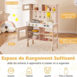 Coiffeuse Enfant Fille avec Miroir à 3 Volets Amovible et Tiroir, Table de Maquillage avec Tabouret, Rose