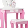 Coiffeuse Enfant Fille, Table de Maquillage avec Tabouret et Miroir Amovible, Table Fille Motif Licorne avec Tiroir,49X34X89,5CM