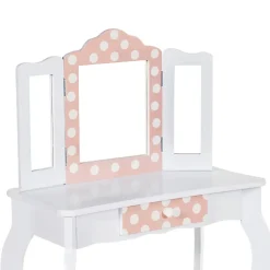 Coiffeuse enfant ROZA blanche et rose avec 3 miroirs et tabouret