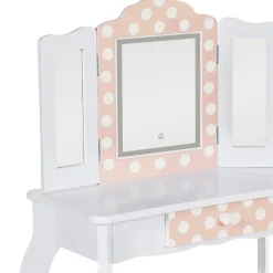 Coiffeuse enfant ROZA LED blanche et rose avec 3 miroirs et tabouret