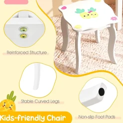 Coiffeuse Enfant Table de Maquillage avec Miroir Triptyque et Tabouret Charge 50KG pour Enfants 3 Ans Ananas