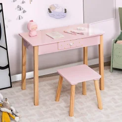 Coiffeuse Ensemble Coiffeuse et Chaise avec Miroir en Forme de Fraise Détachable Table de Maquillage avec Coins Arrondis
