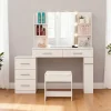 Coiffeuse LED Professionnelle- Miroir Coulissant avec Compartiment Caché, 5 Tiroirs & Étagères