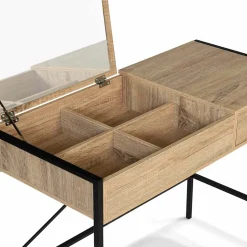 Coiffeuse LUIS miroir rabattable avec tabouret design industriel