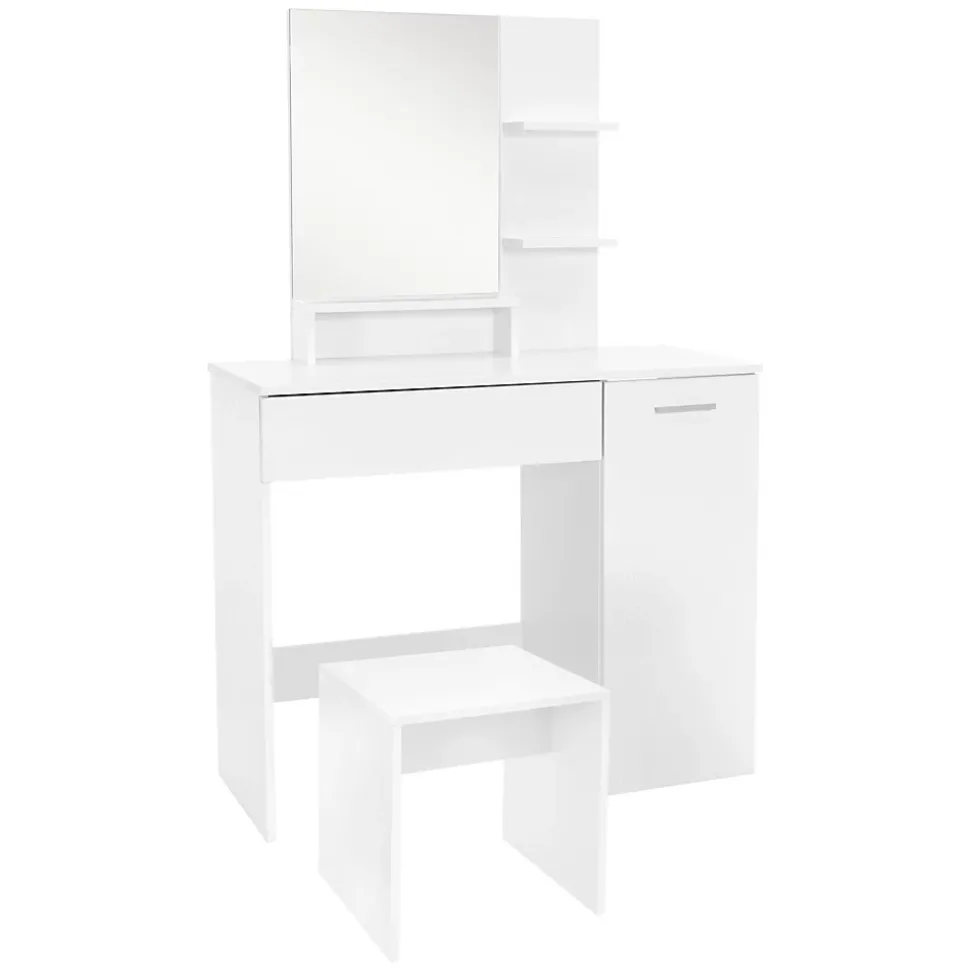 Coiffeuse moderne avec miroir + tabouret de maquillage en MDF blanc 90x38x138 cm