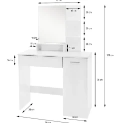 Coiffeuse moderne avec miroir + tabouret de maquillage en MDF blanc 90x38x138 cm
