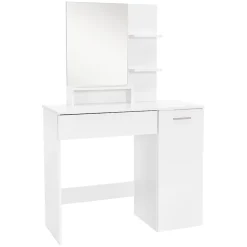 Coiffeuse moderne avec miroir + tabouret de maquillage en MDF blanc 90x38x138 cm