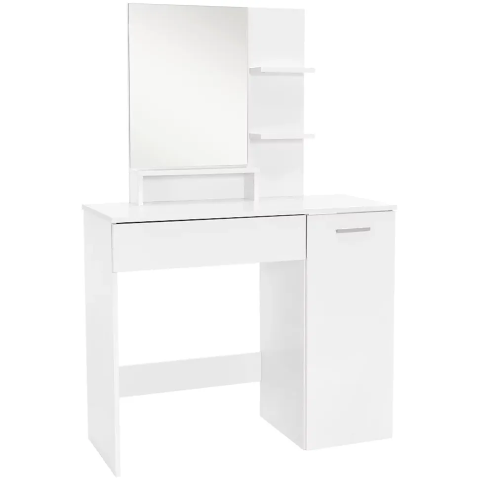 Coiffeuse moderne avec miroir + tabouret de maquillage en MDF blanc 90x38x138 cm